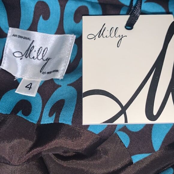 Milly Of New York Blue and Brown Mock Neck Sleeveless Mini Dress | Size 4 - Picture 8 of 9